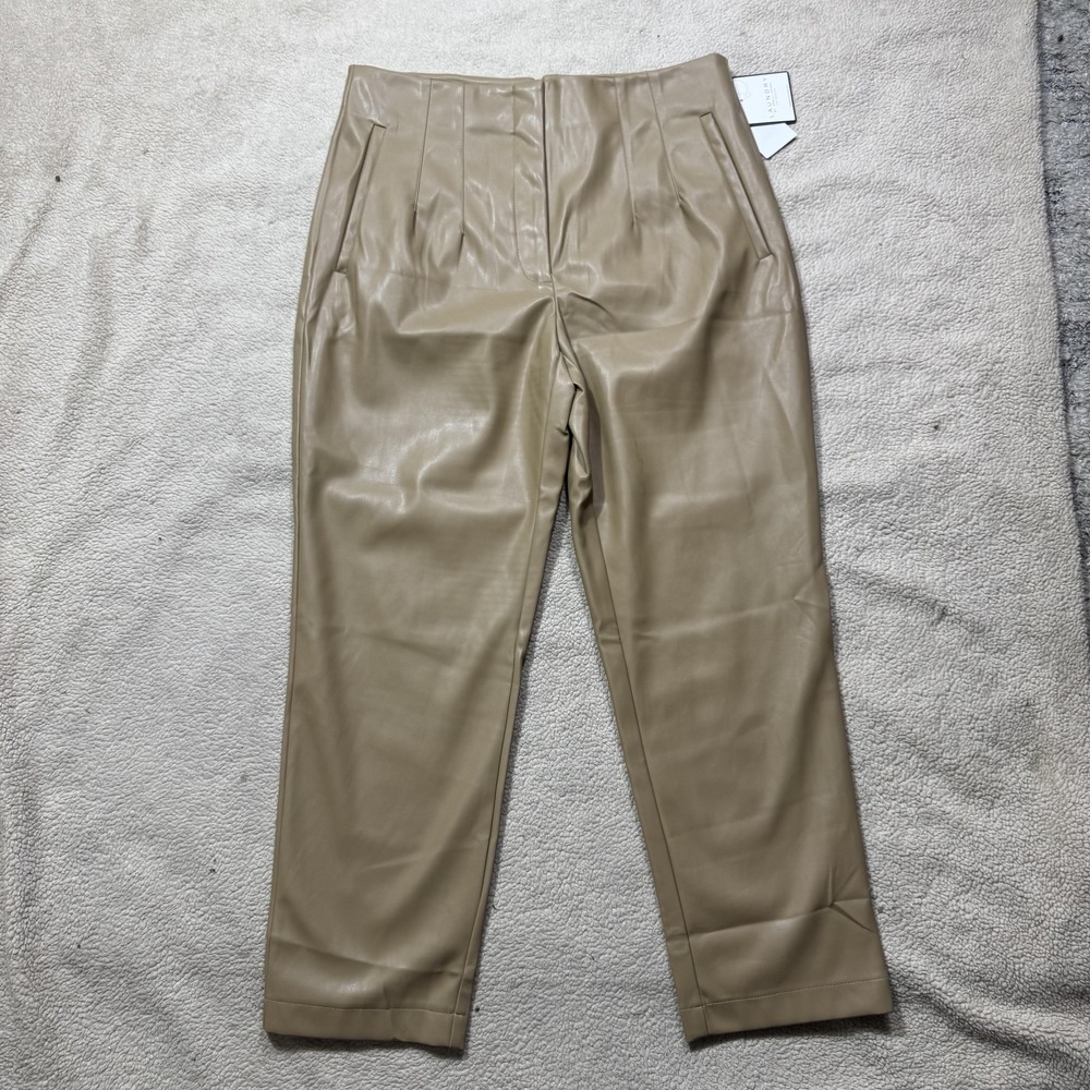 Laundry by Shelli Segal Pants Womens Large Caramel Faux Leather Pleated L1KR2013